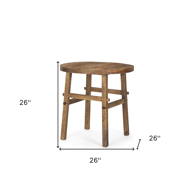 26" Brown Distressed Solid Wood End Table