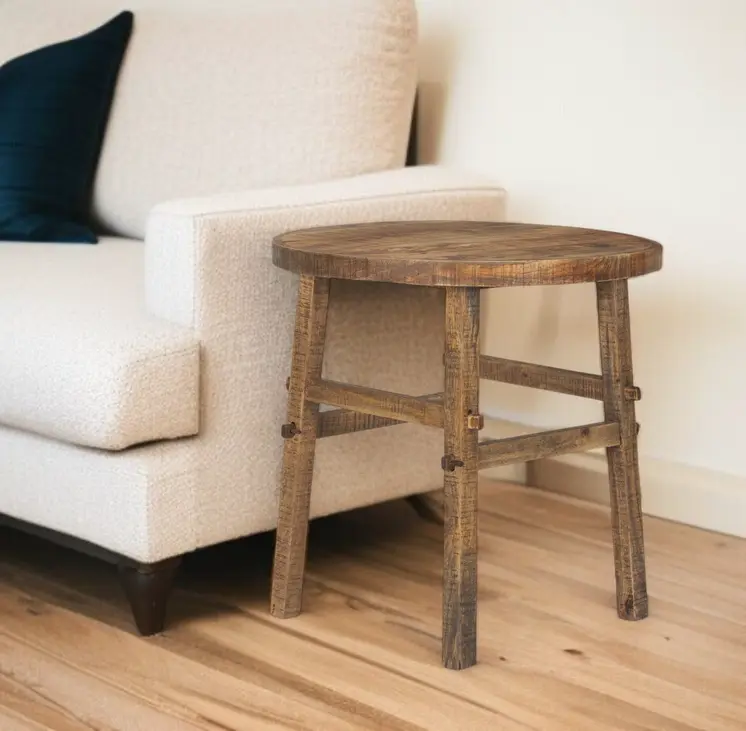 26" Brown Distressed Solid Wood End Table