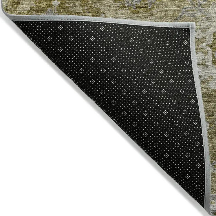 5' X 8' Brown Green And Gray Floral Washable Indoor Outdoor Area Rug