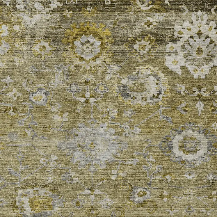 8' X 10' Brown Green And Gray Floral Washable Indoor Outdoor Area Rug