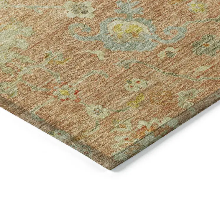 3' X 5' Coral Blue And Green Floral Washable Indoor Outdoor Area Rug