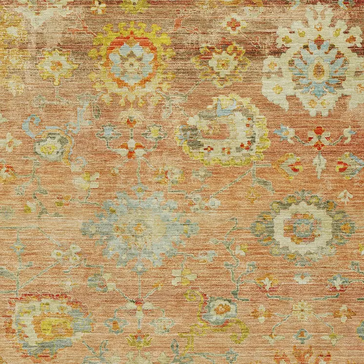 3' X 5' Coral Blue And Green Floral Washable Indoor Outdoor Area Rug