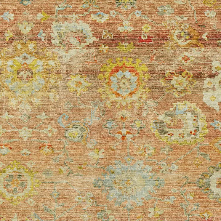 8' X 10' Coral Blue And Green Floral Washable Indoor Outdoor Area Rug
