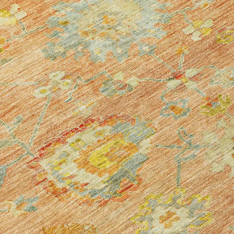8' X 10' Coral Blue And Green Floral Washable Indoor Outdoor Area Rug