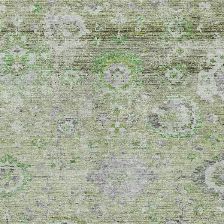 5' X 8' Mint Green And Gray Floral Washable Indoor Outdoor Area Rug