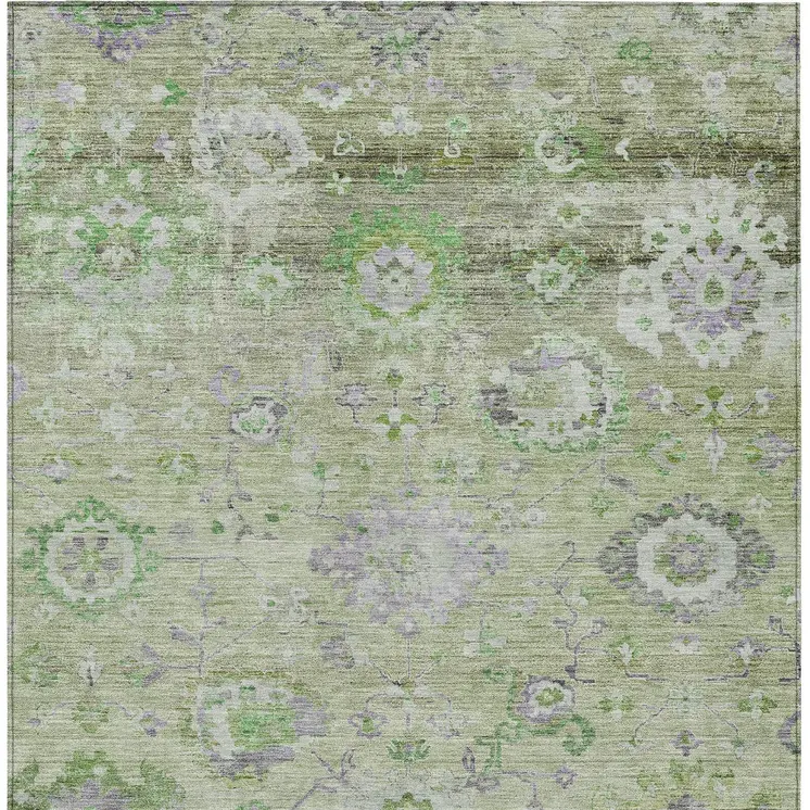 8' X 10' Mint Green And Gray Floral Washable Indoor Outdoor Area Rug