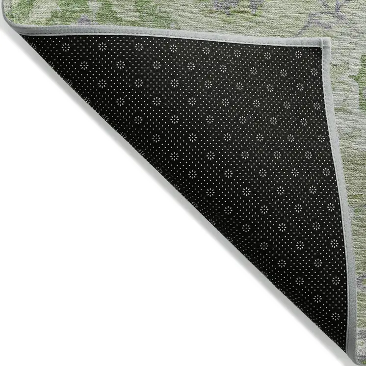 8' X 10' Mint Green And Gray Floral Washable Indoor Outdoor Area Rug