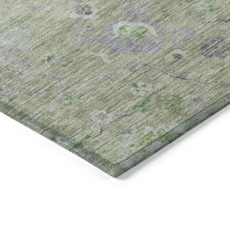 8' X 10' Mint Green And Gray Floral Washable Indoor Outdoor Area Rug