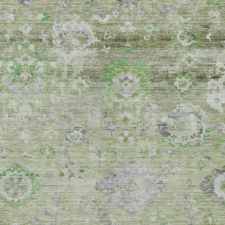 8' X 10' Mint Green And Gray Floral Washable Indoor Outdoor Area Rug