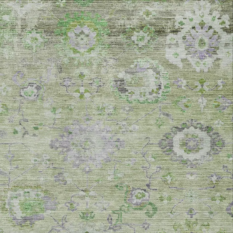 9' X 12' Mint Green And Gray Floral Washable Indoor Outdoor Area Rug