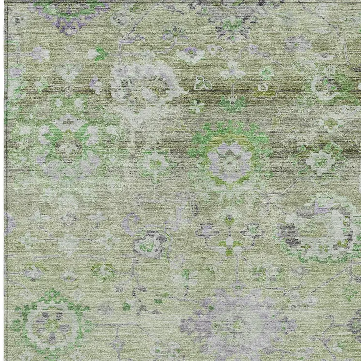 10' X 14' Mint Green And Gray Floral Washable Indoor Outdoor Area Rug