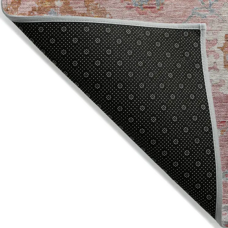 10' X 14' Pink Gray And Gold Floral Washable Indoor Outdoor Area Rug