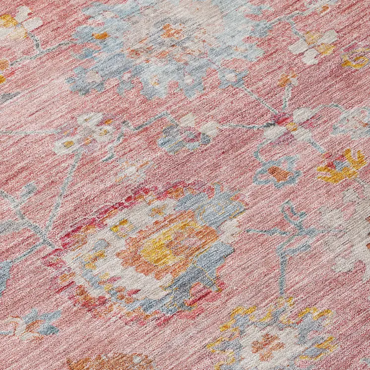 10' X 14' Pink Gray And Gold Floral Washable Indoor Outdoor Area Rug