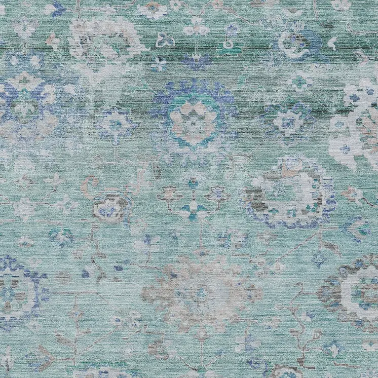 3' X 5' Blue And Gray Floral Washable Indoor Outdoor Area Rug