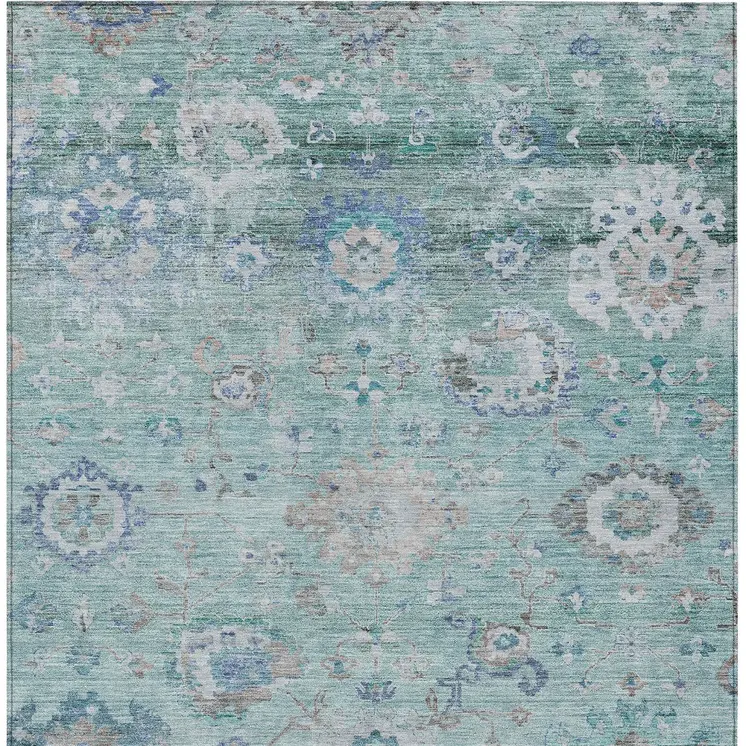 9' X 12' Blue And Gray Floral Washable Indoor Outdoor Area Rug