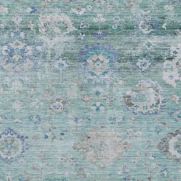 9' X 12' Blue And Gray Floral Washable Indoor Outdoor Area Rug