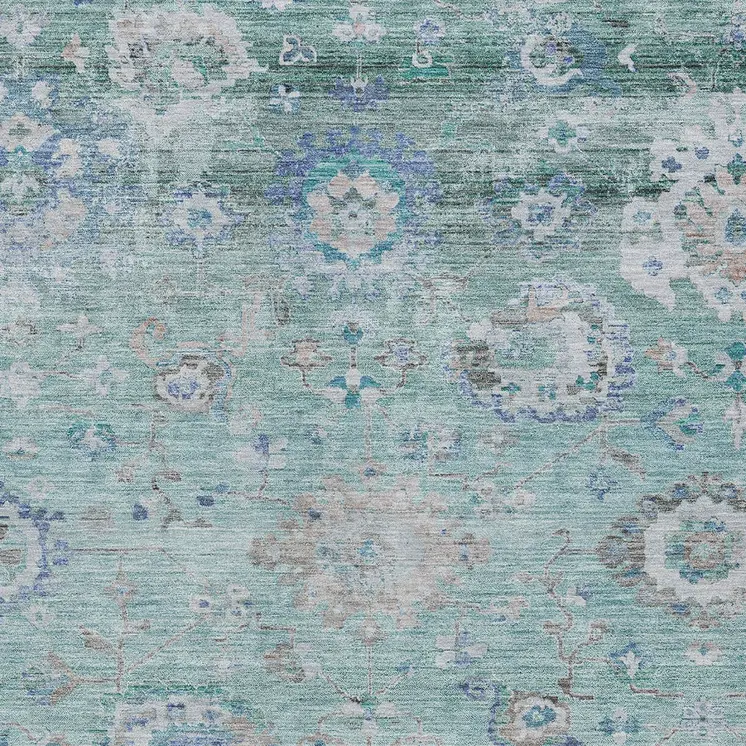 10' X 14' Blue And Gray Floral Washable Indoor Outdoor Area Rug