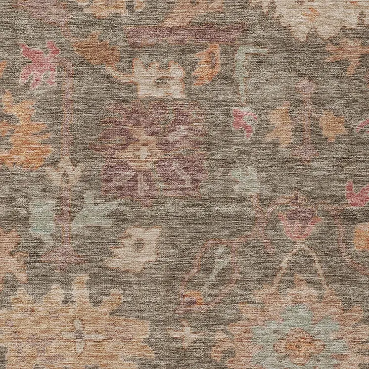 5' X 8' Brown Tan And Terra Cotta Floral Washable Indoor Outdoor Area Rug