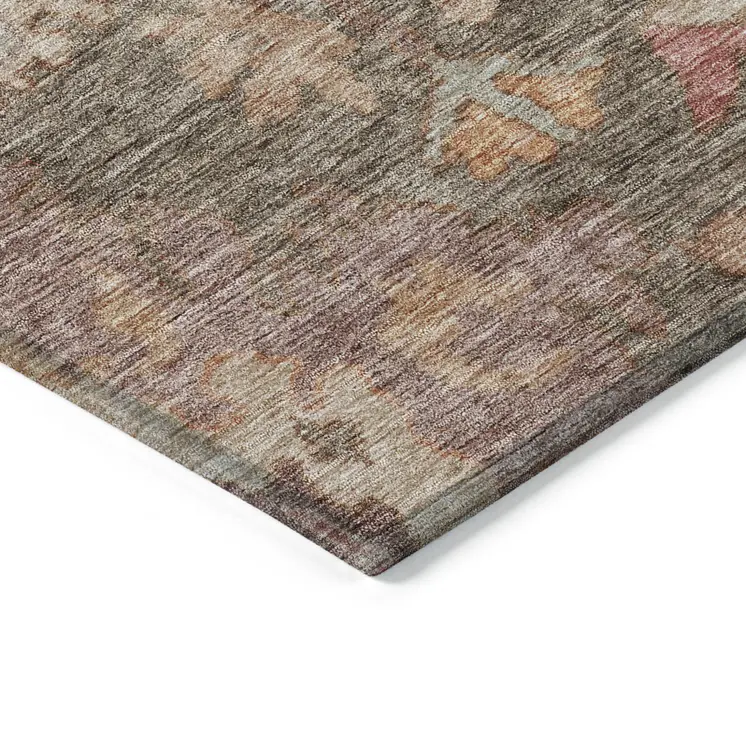 10' X 14' Brown Tan And Terra Cotta Floral Washable Indoor Outdoor Area Rug
