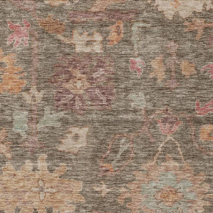 10' X 14' Brown Tan And Terra Cotta Floral Washable Indoor Outdoor Area Rug