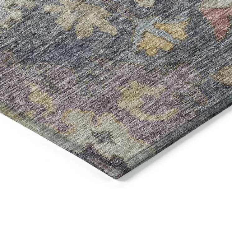 5' X 8' Blue Charcoal And Gold Floral Washable Indoor Outdoor Area Rug