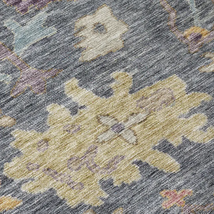 8' Blue Charcoal And Gold Round Floral Washable Indoor Outdoor Area Rug