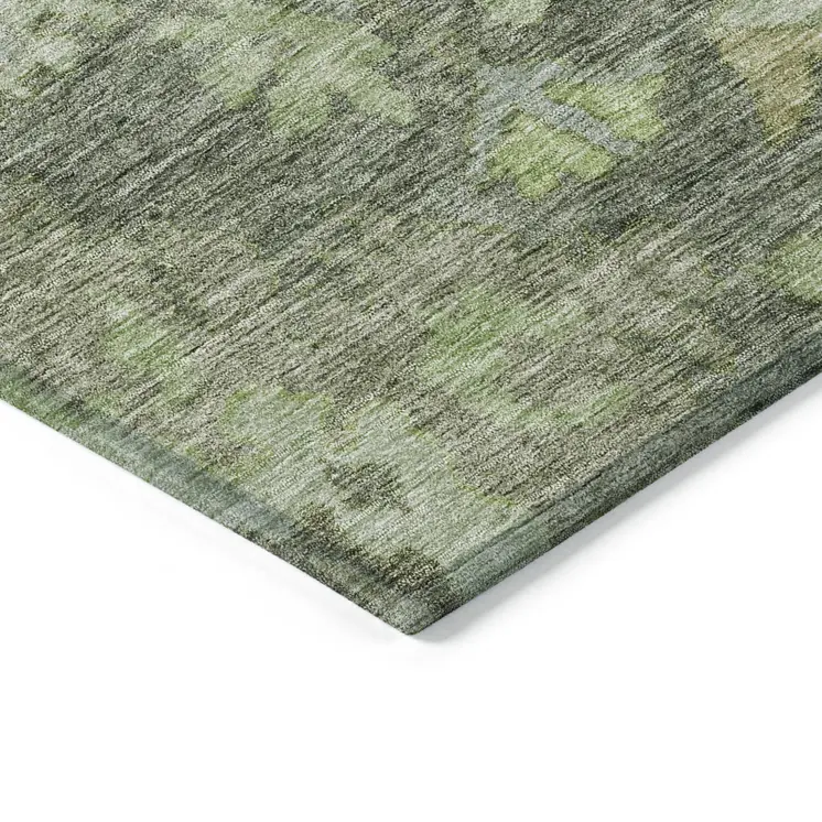 5' X 8' Fern Green And Olive Green Floral Washable Indoor Outdoor Area Rug