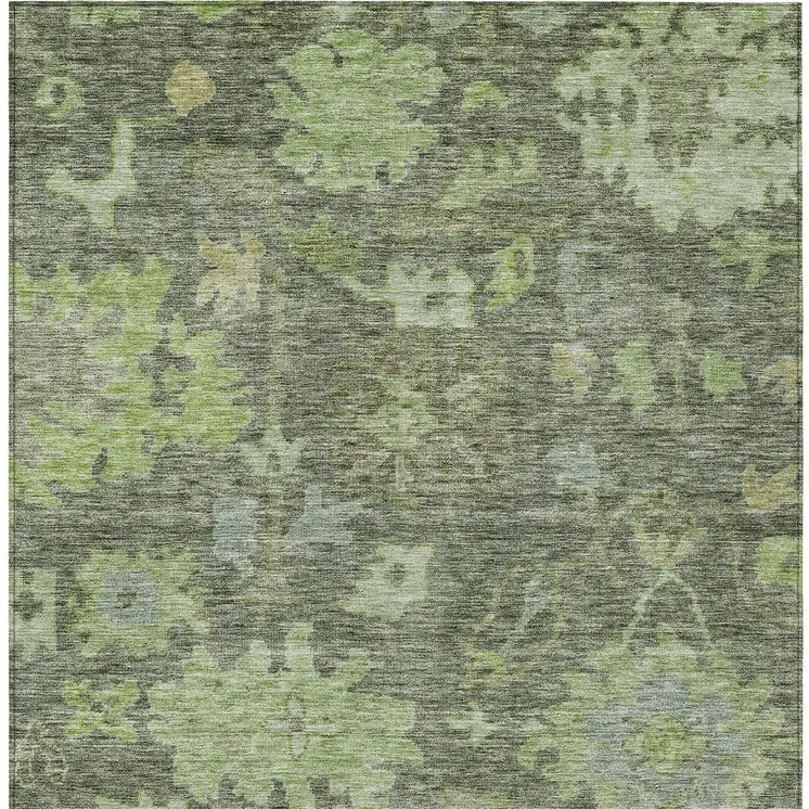 8' X 10' Fern Green And Olive Green Floral Washable Indoor Outdoor Area Rug