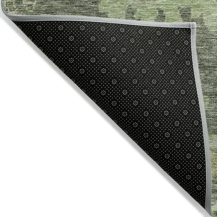 8' X 10' Fern Green And Olive Green Floral Washable Indoor Outdoor Area Rug