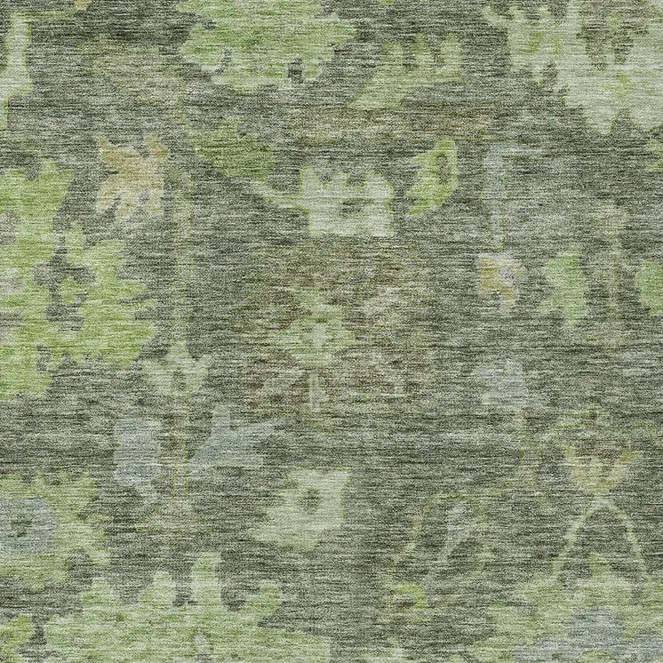 8' X 10' Fern Green And Olive Green Floral Washable Indoor Outdoor Area Rug