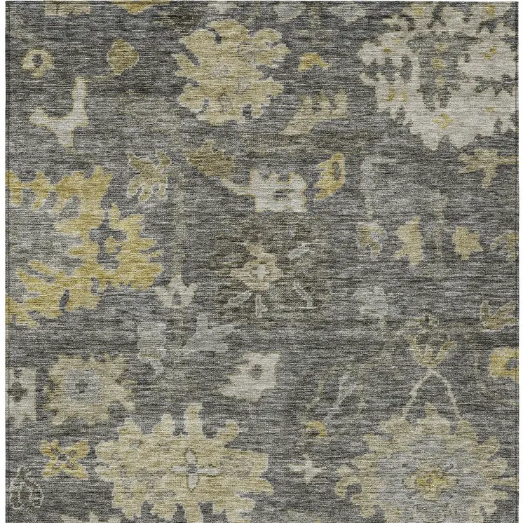5' X 8' Gray And Charcoal Floral Washable Indoor Outdoor Area Rug
