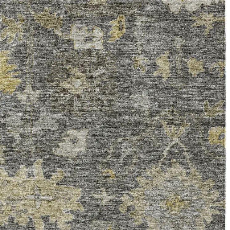 5' X 8' Gray And Charcoal Floral Washable Indoor Outdoor Area Rug