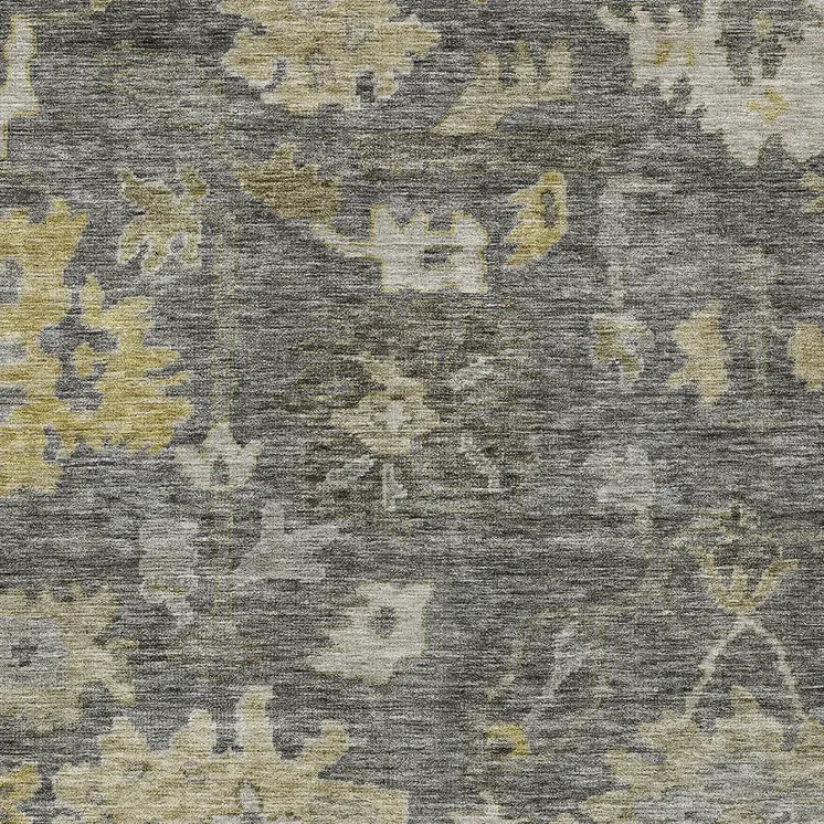 8' X 10' Gray And Charcoal Floral Washable Indoor Outdoor Area Rug