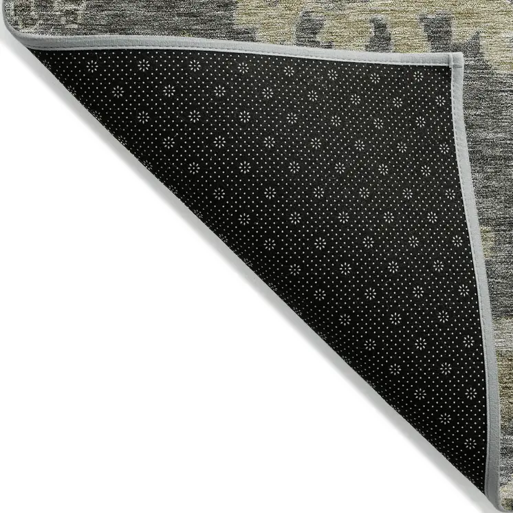 10' X 14' Gray And Charcoal Floral Washable Indoor Outdoor Area Rug