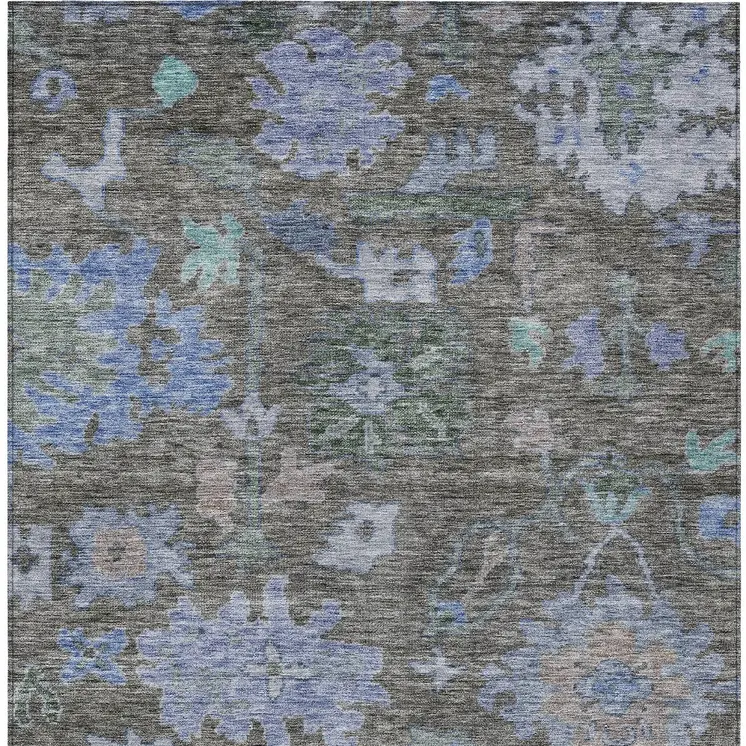 3' X 5' Taupe Green And Blue Floral Washable Indoor Outdoor Area Rug