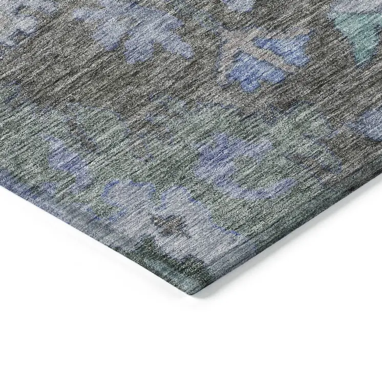 8' X 10' Taupe Green And Blue Floral Washable Indoor Outdoor Area Rug