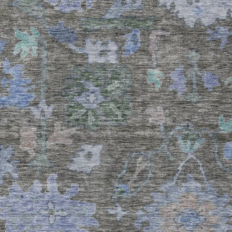 8' X 10' Taupe Green And Blue Floral Washable Indoor Outdoor Area Rug