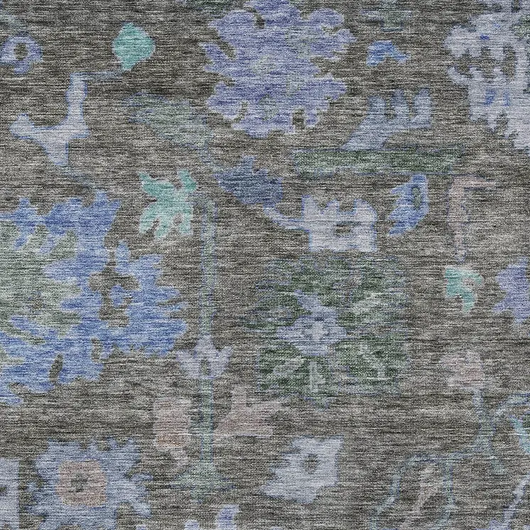 10' X 14' Taupe Green And Blue Floral Washable Indoor Outdoor Area Rug