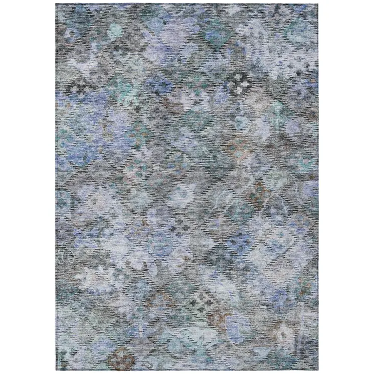 5' X 8' Blue Gray And Brown Floral Washable Indoor Outdoor Area Rug