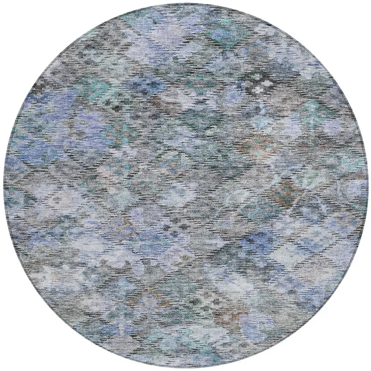 8' Blue Gray And Brown Round Floral Washable Indoor Outdoor Area Rug