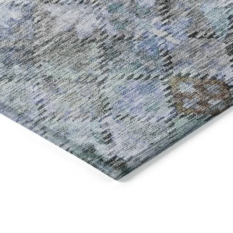 8' X 10' Blue Gray And Brown Floral Washable Indoor Outdoor Area Rug
