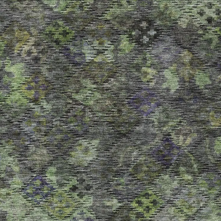 3' X 5' Green Charcoal And Black Floral Washable Indoor Outdoor Area Rug
