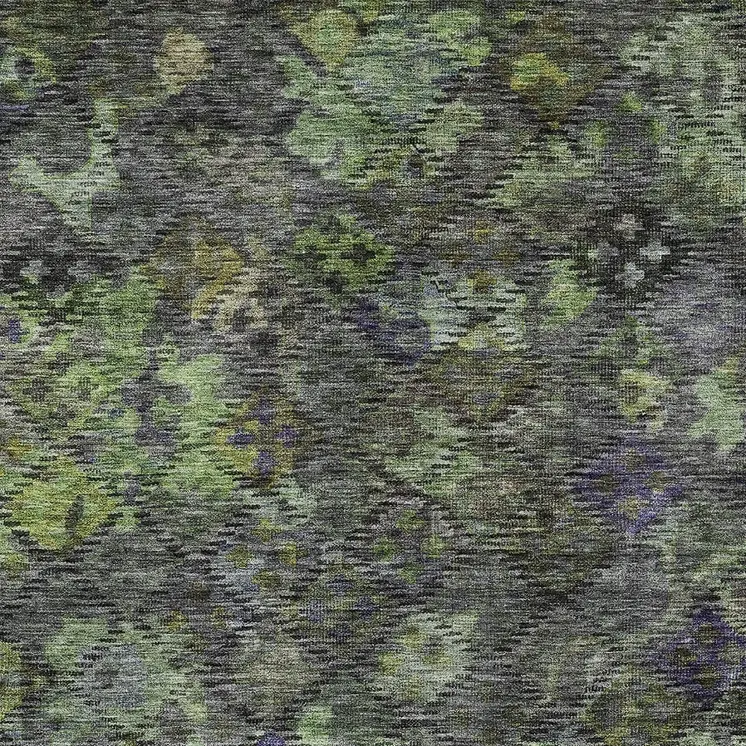 9' X 12' Green Charcoal And Black Floral Washable Indoor Outdoor Area Rug