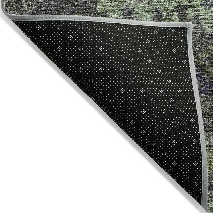 10' X 14' Green Charcoal And Black Floral Washable Indoor Outdoor Area Rug