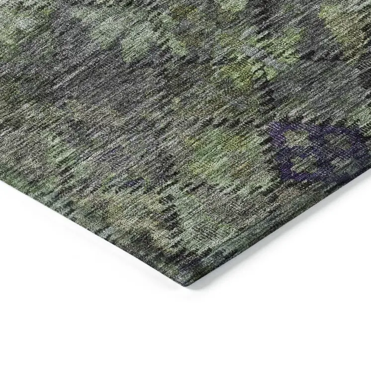 10' X 14' Green Charcoal And Black Floral Washable Indoor Outdoor Area Rug