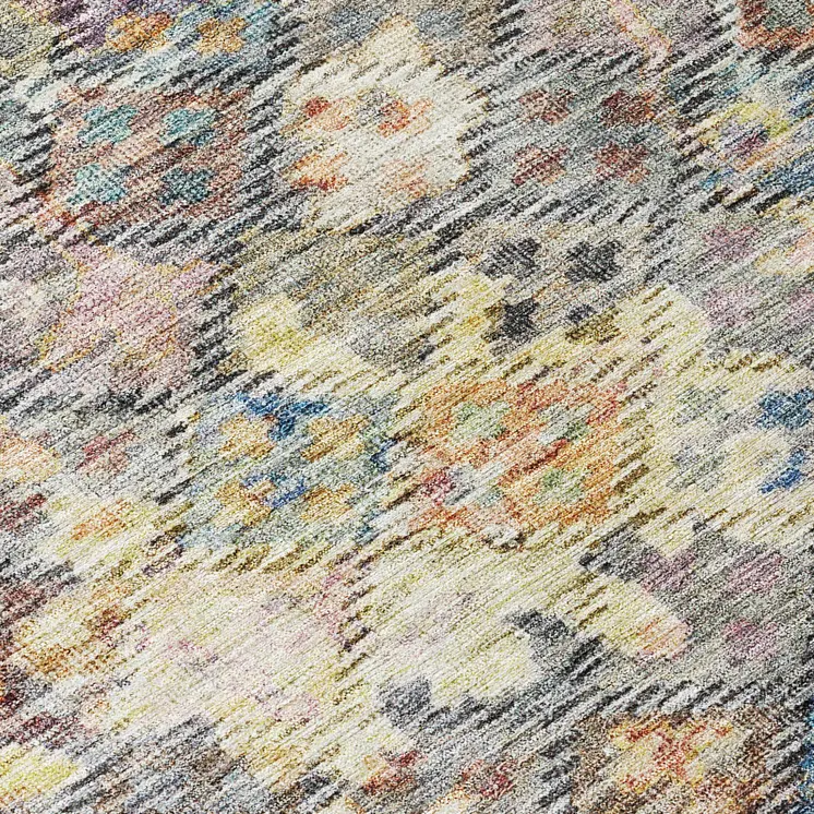 8' Gold Blue And Brown Round Floral Washable Indoor Outdoor Area Rug