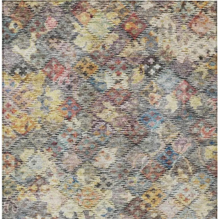 8' X 10' Gold Blue And Brown Floral Washable Indoor Outdoor Area Rug
