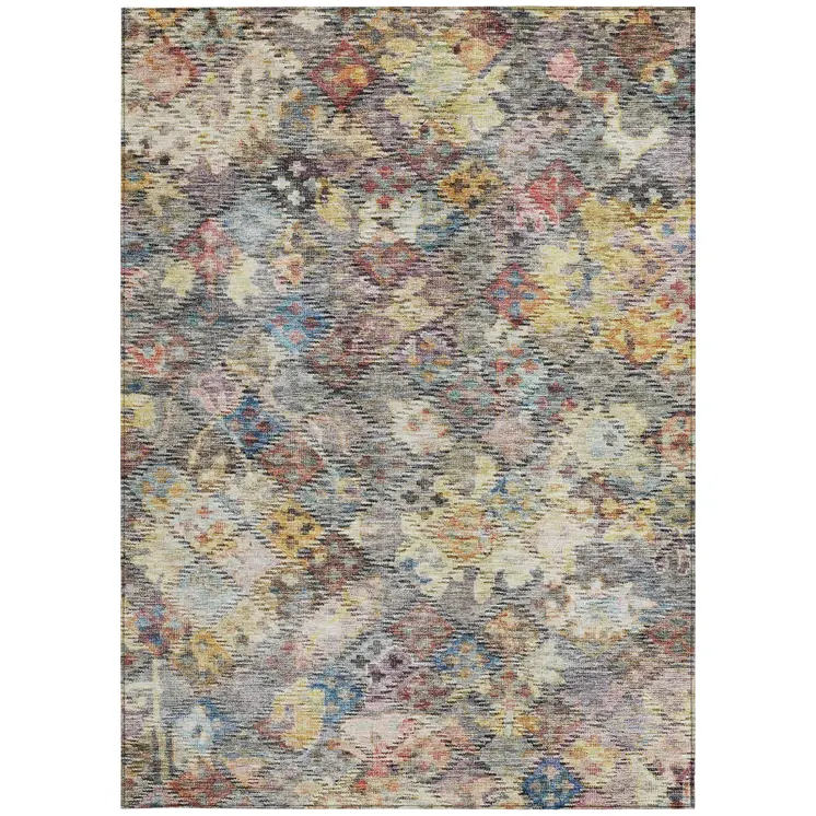 9' X 12' Gold Blue And Brown Floral Washable Indoor Outdoor Area Rug
