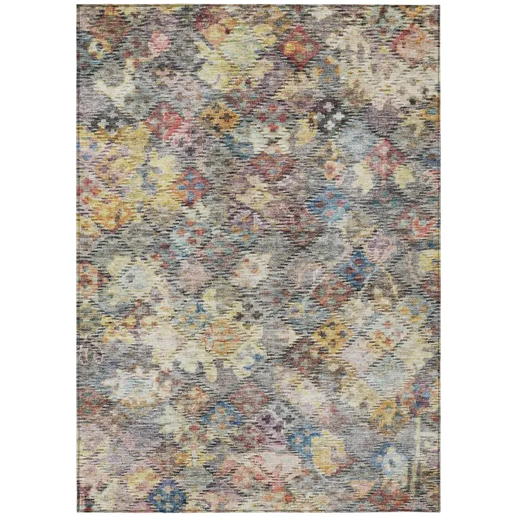 9' X 12' Gold Blue And Brown Floral Washable Indoor Outdoor Area Rug