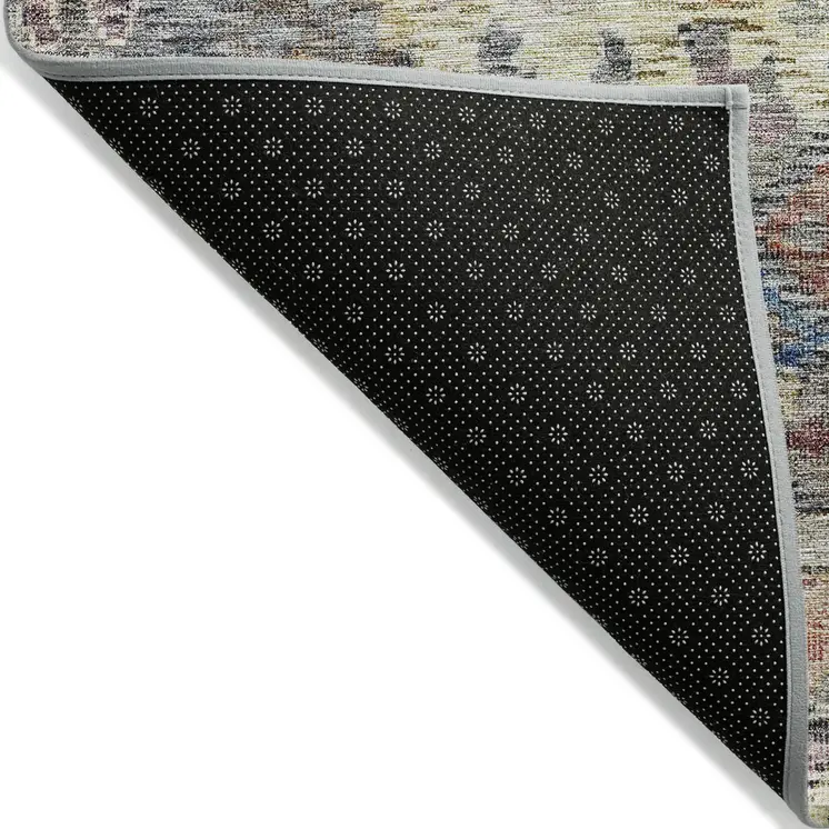 9' X 12' Gold Blue And Brown Floral Washable Indoor Outdoor Area Rug